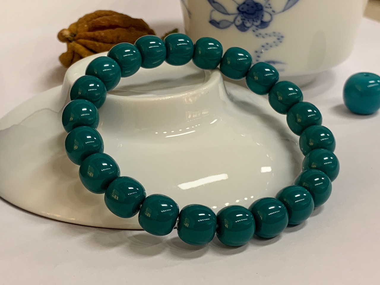 老油绿松石老型手串