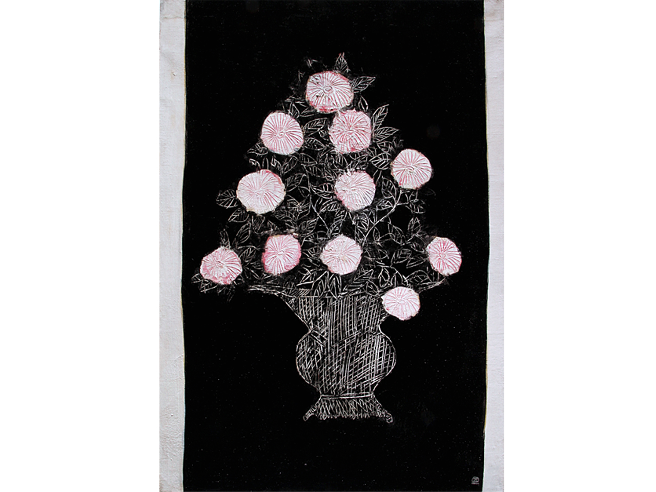 〓常玉·最贵中国画家·出版〓版画 《黑底净白粉菊》