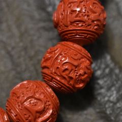 11毫米高浮雕六字真言朱砂手串