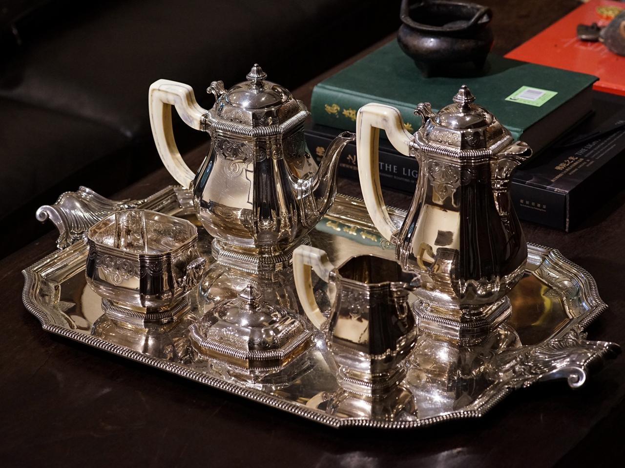 〓罕见原装〓法国lapparra豪华纯银茶具五件套