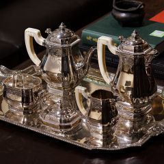 〓罕见原装〓法国lapparra豪华纯银茶具五件套