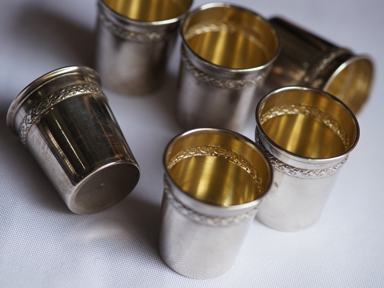 法国Antoine纯银鎏金酒杯六只